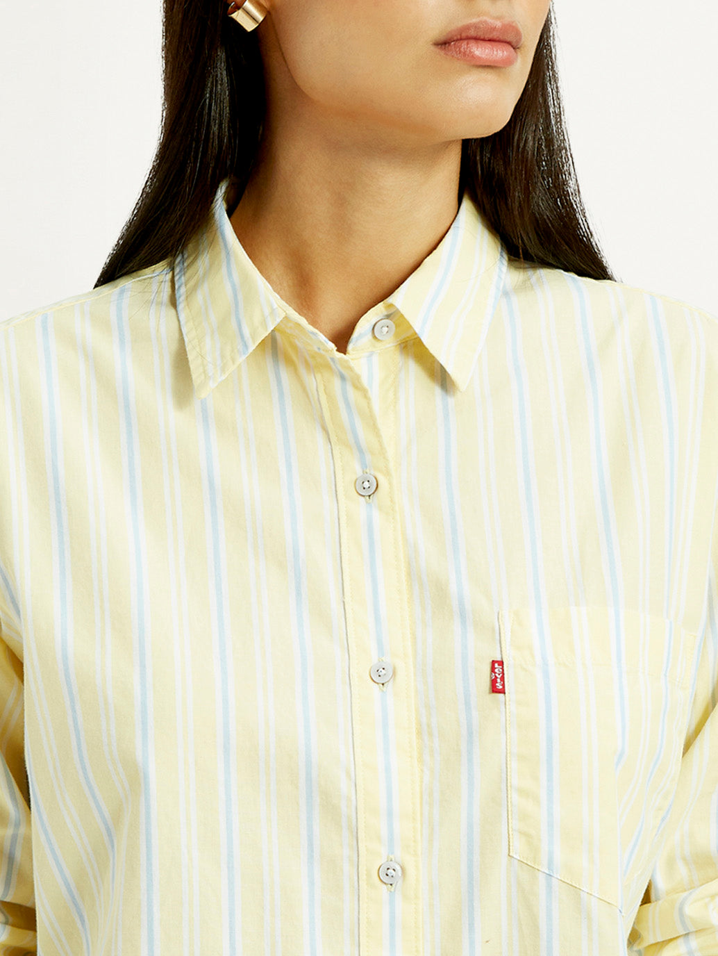 Women's Striped Yellow Relaxed Fit Shirt - Detail View