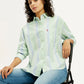Women's Striped Light Green Relaxed Fit Shirt - Elevated View