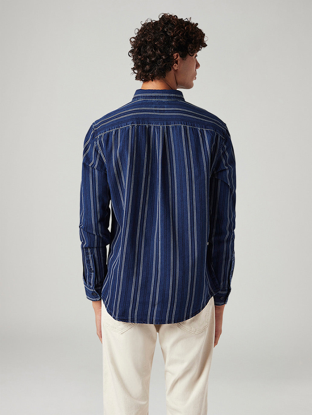 Men's Striped Slim Fit Linen Shirt - Back View