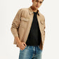 Men's Overdyed Solid Tan Shacket - Elevated View
