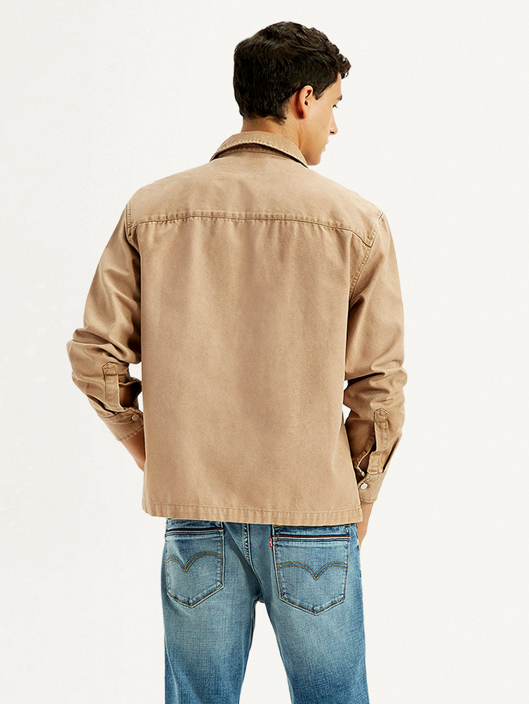 Men's Overdyed Solid Tan Shacket - Back View