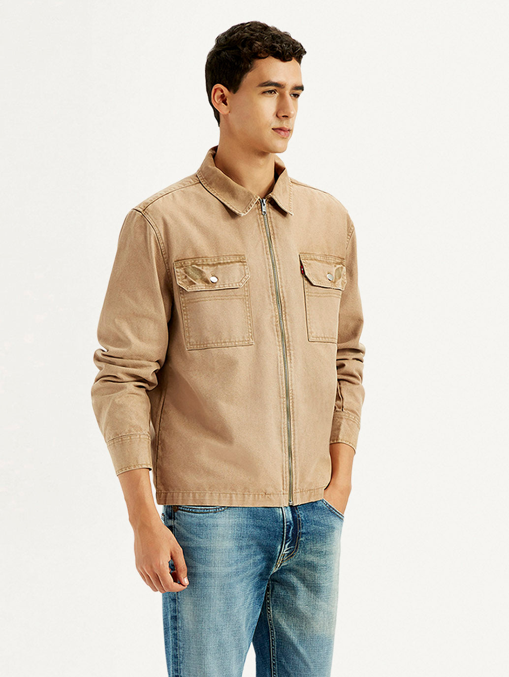 Men's Overdyed Solid Tan Shacket - Side View