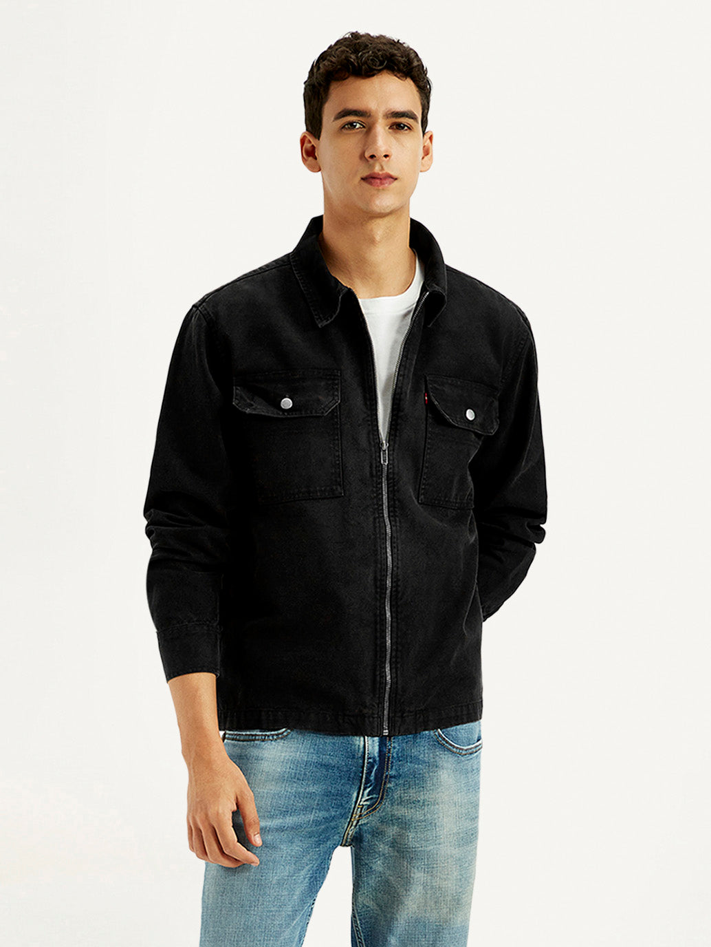 Men's Overdyed Solid Black Shacket - Styleshot View