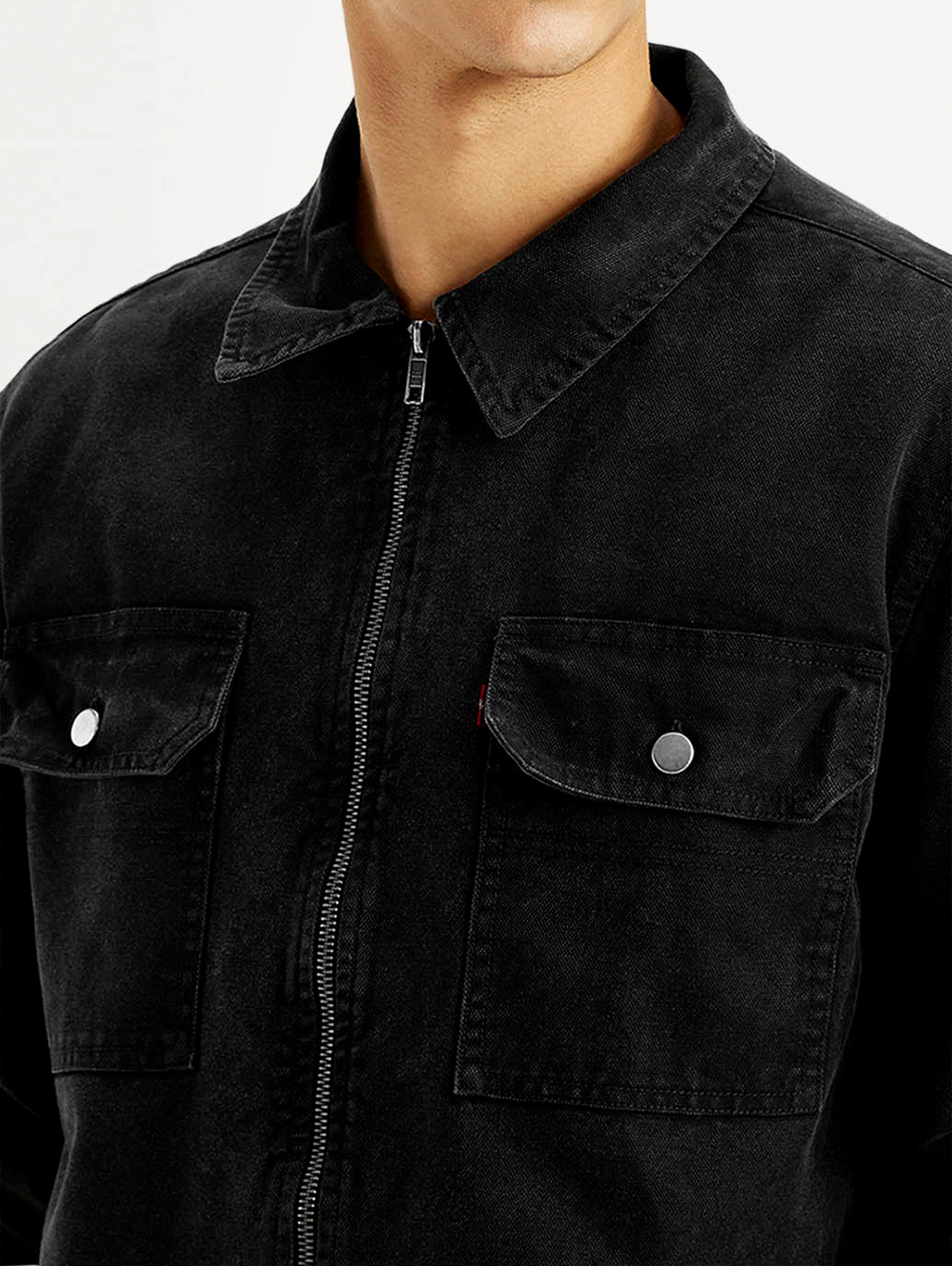 Men's Overdyed Solid Black Shacket - Detail View