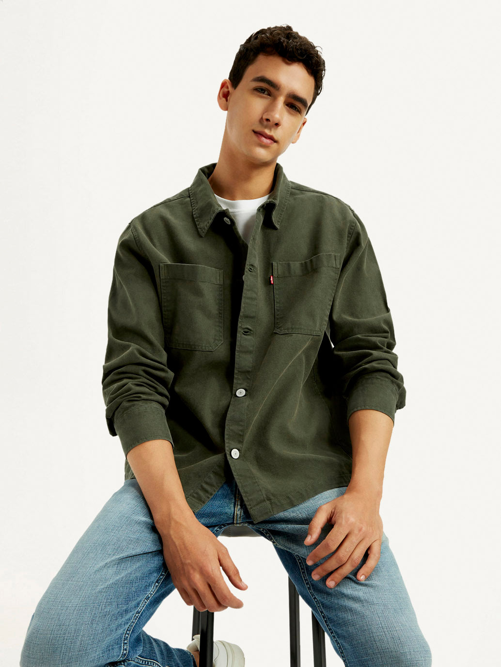 Men's Solid Dark Green Slim Fit Shirt - Elevated View