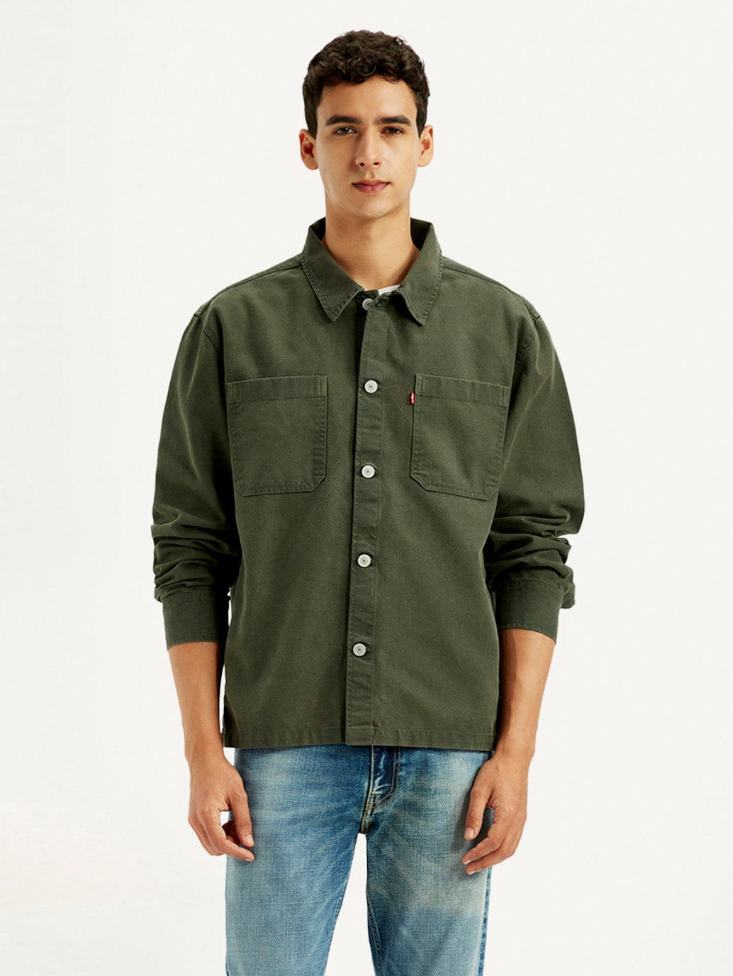 Men's Solid Dark Green Slim Fit Shirt - Front View