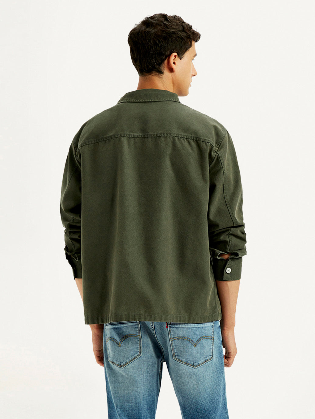 Men's Solid Dark Green Slim Fit Shirt - Back View