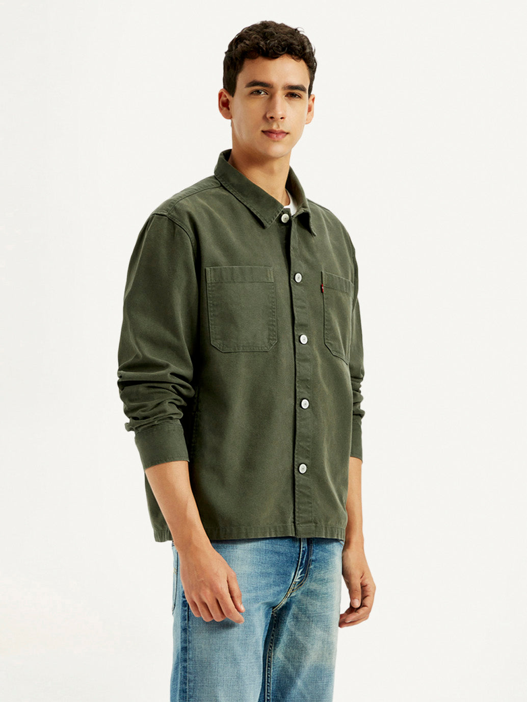 Men's Solid Dark Green Slim Fit Shirt - Side View