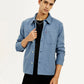 Men's Solid Blue Slim Fit Shacket - Elevated View