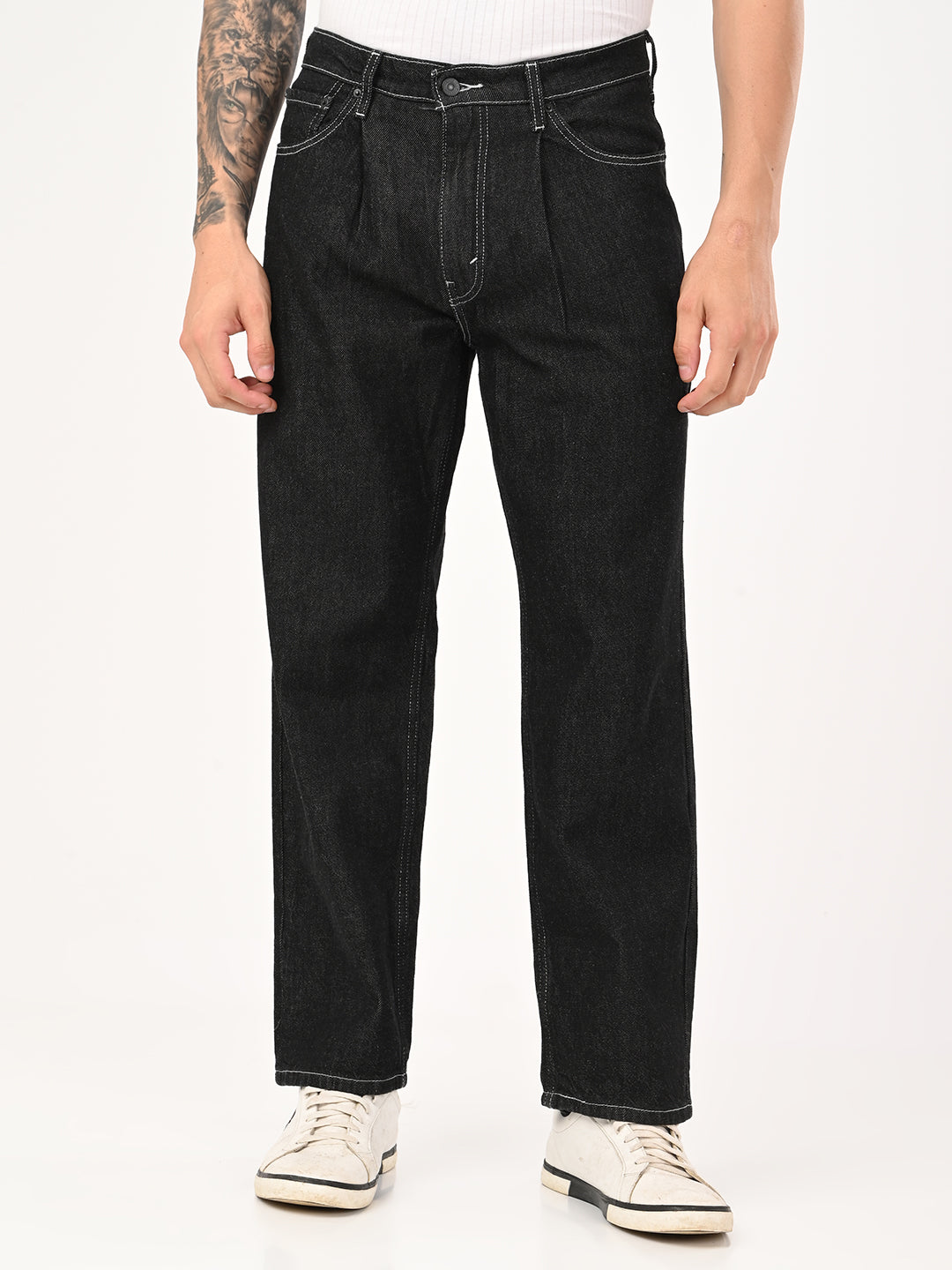 Men's 578 Black Baggy Fit Mid Rise Jeans - jpg View
