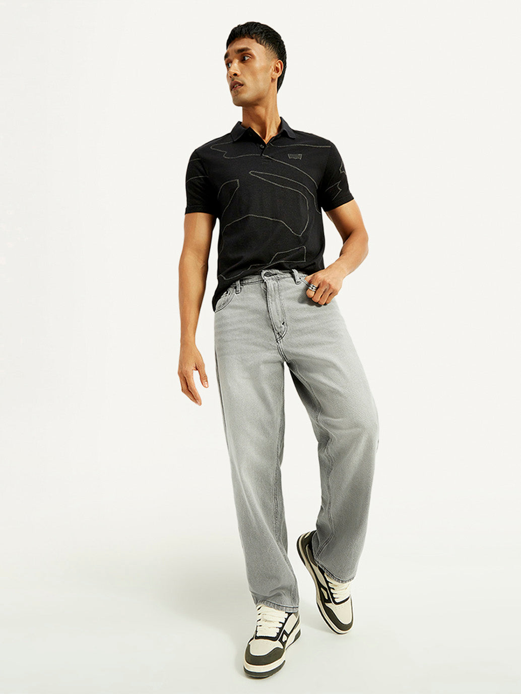 Men's 578 Light Grey Loose Fit Mid Rise Jeans - Elevated View