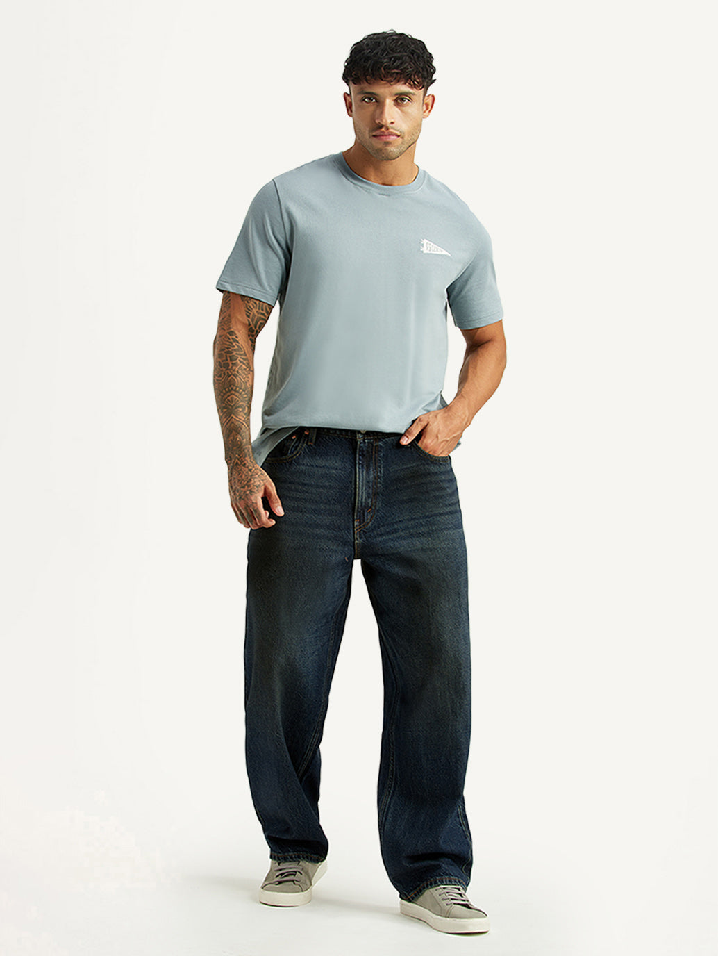 Men's Tinted 578 Dark Blue Baggy Fit Mid Rise Jeans