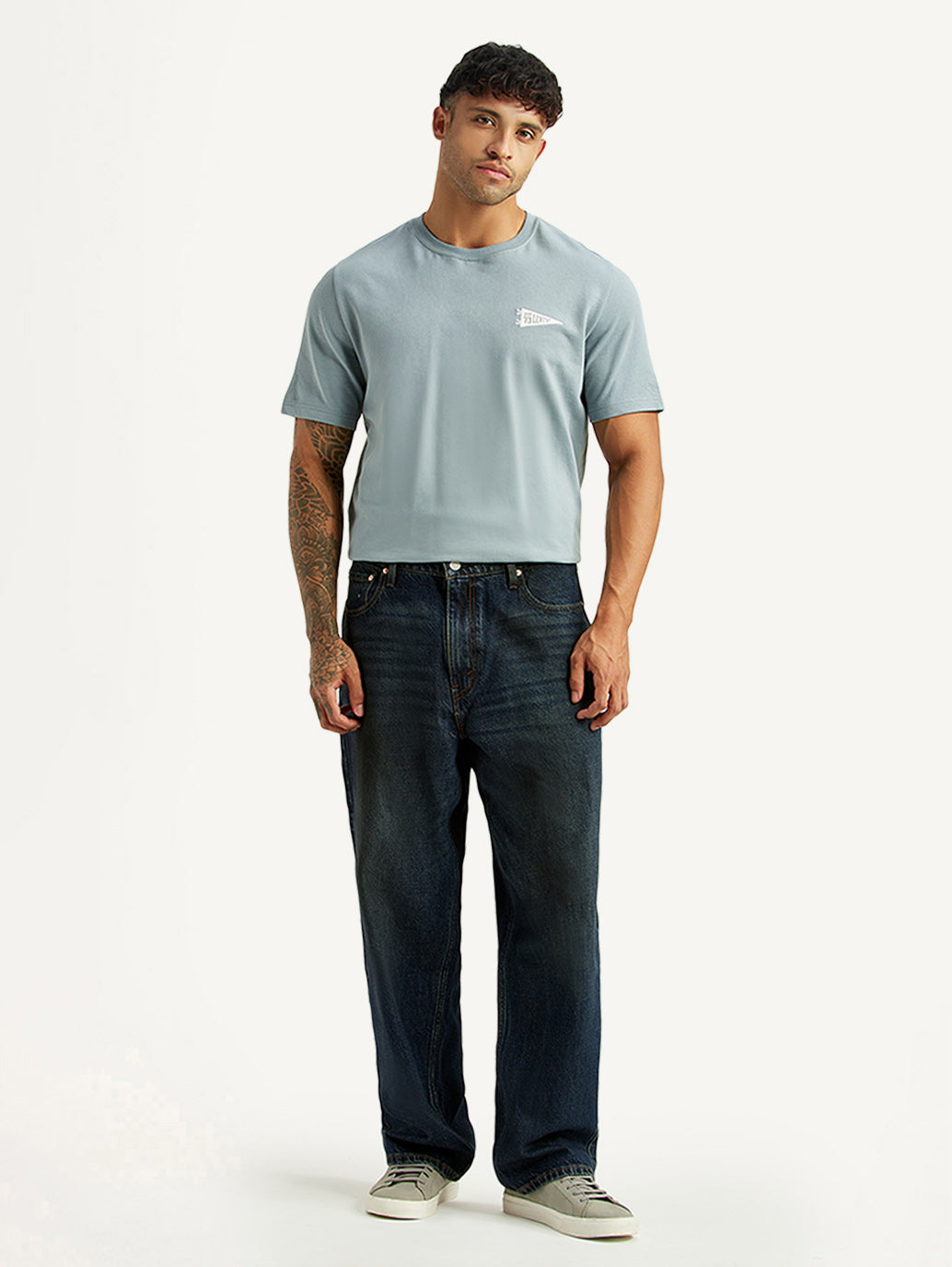 Men's 578 Dark Blue Baggy Fit Mid Rise Jeans - Front View