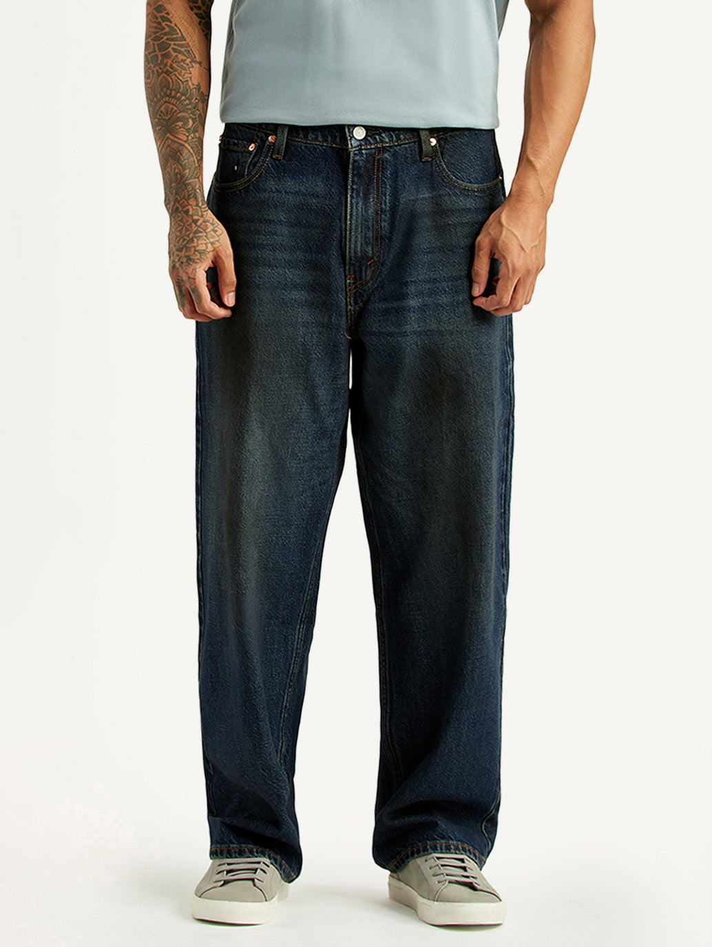 Men's 578 Dark Blue Baggy Fit Mid Rise Jeans - Front View