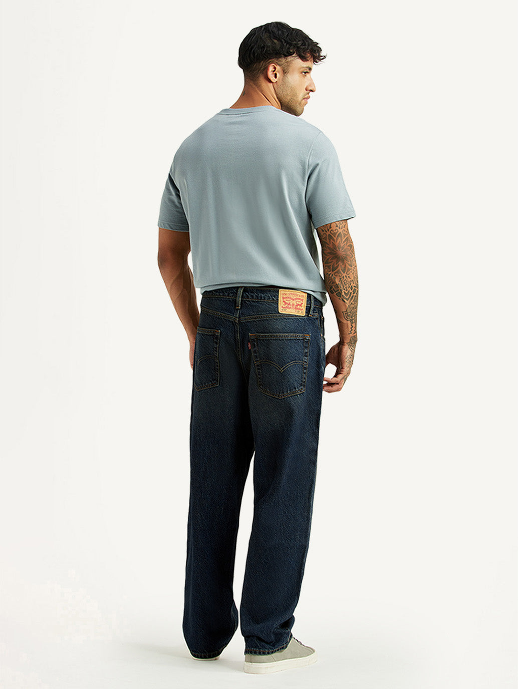 Men's 578 Dark Blue Baggy Fit Mid Rise Jeans - Back View