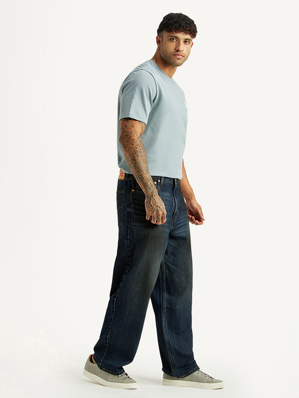 Men's 578 Dark Blue Baggy Fit Mid Rise Jeans - Side View