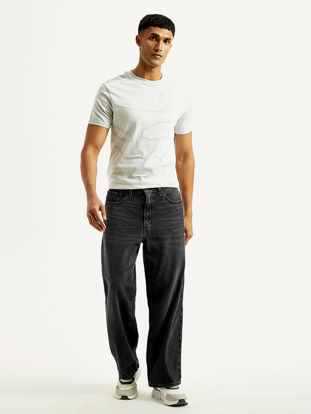 Men's Extra Baggy Fit Wide Leg Charcoal Grey Jeans - Styleshot View