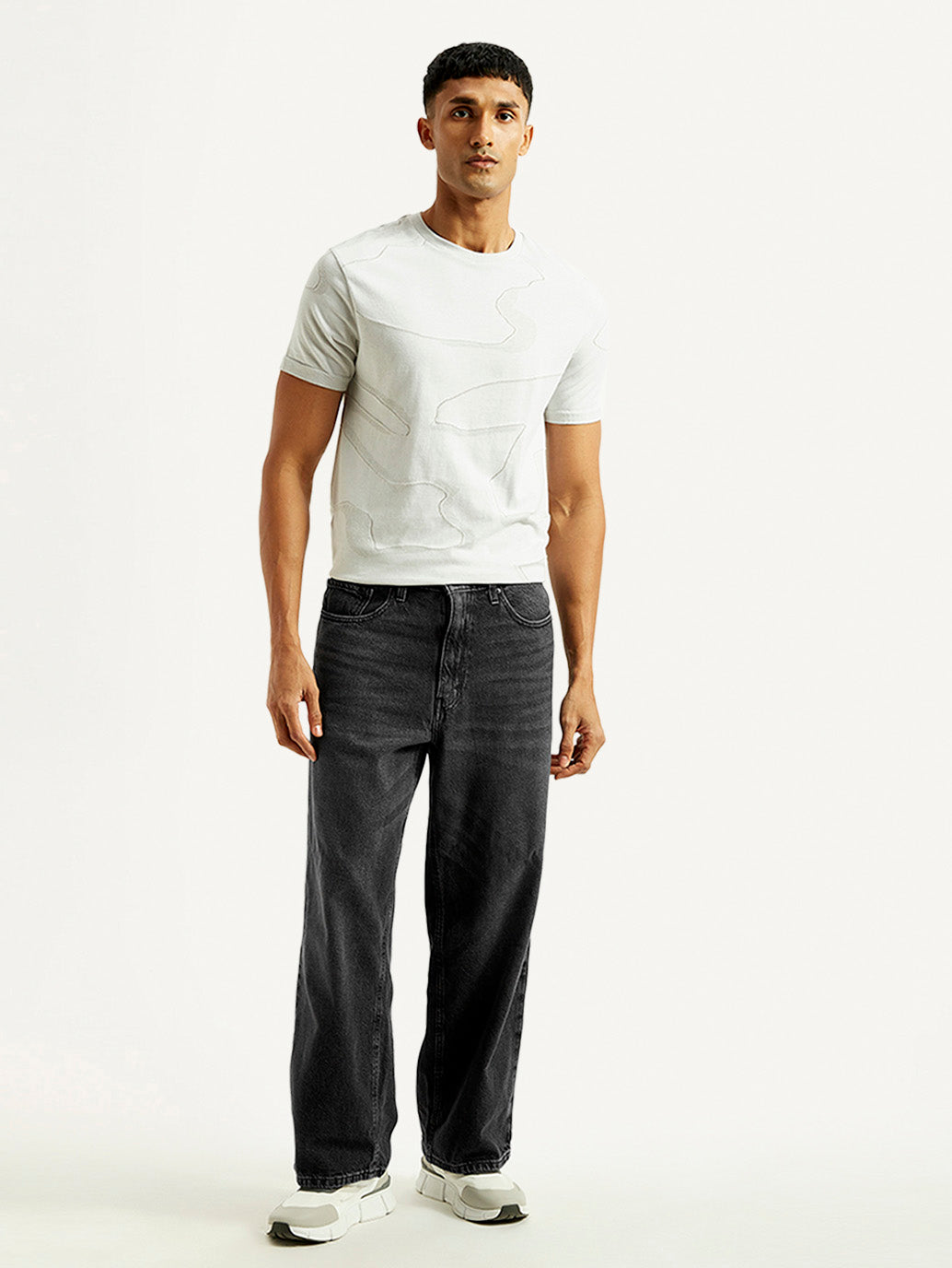 Men's Extra Baggy Fit Wide Leg Charcoal Grey Jeans - Front View