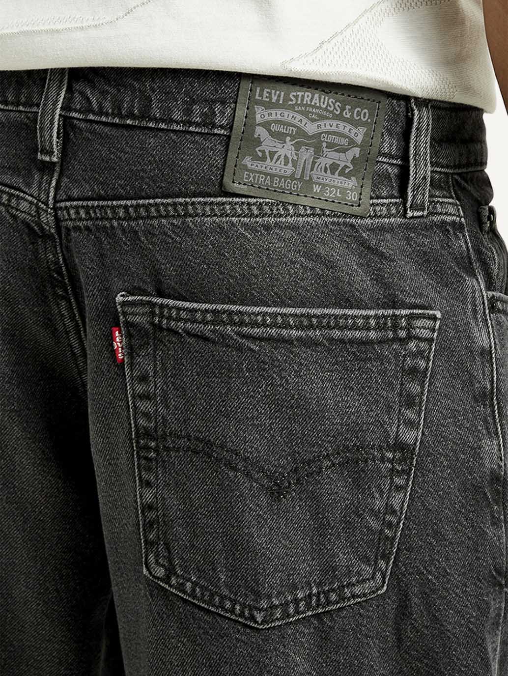 Men's Extra Baggy Fit Wide Leg Charcoal Grey Jeans - Detail View