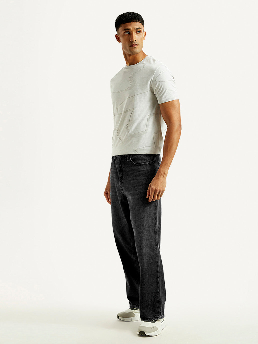 Men's Extra Baggy Fit Wide Leg Charcoal Grey Jeans - Side View