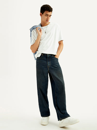 Men's Dark Blue Extra Baggy Loose Fit Mid Rise Jeans-image-43