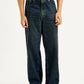 Men's Dark Blue Extra Baggy Loose Fit Mid Rise Jeans - Front View
