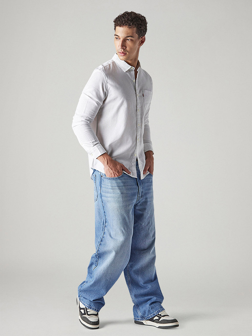 Men's Indigo Extra Baggy Fit Mid Rise Jeans - Styleshot View