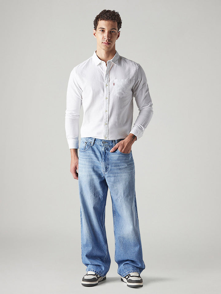 Men's Indigo Extra Baggy Fit Mid Rise Jeans