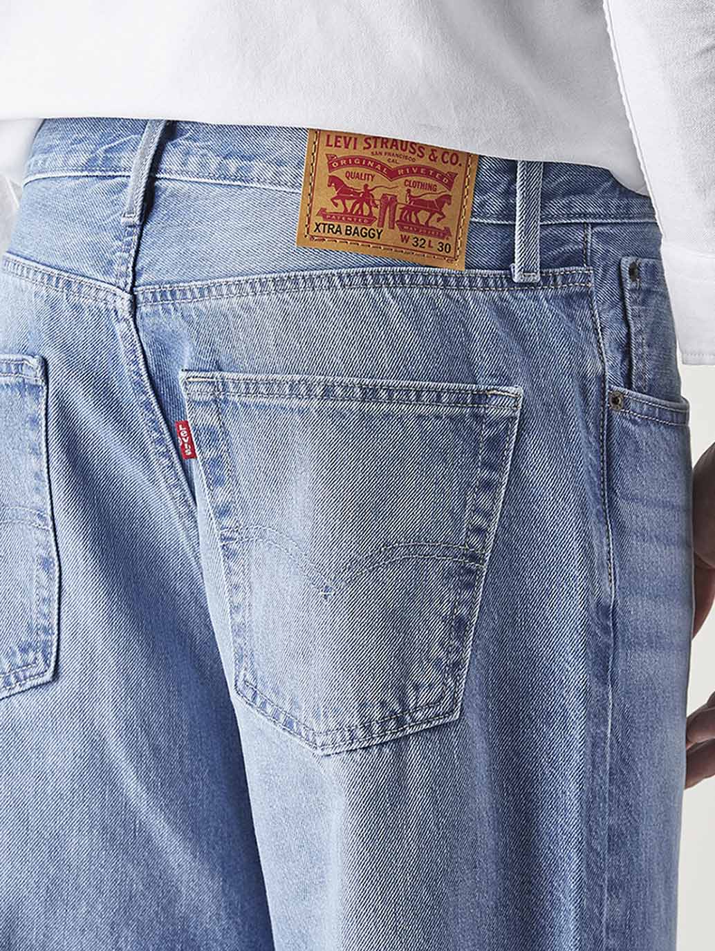 Men's Indigo Extra Baggy Fit Mid Rise Jeans - Detail View