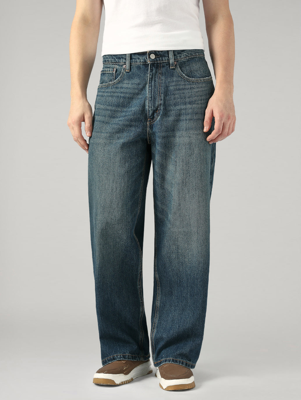 Men's Blue Extra Baggy Fit Mid Rise Jeans - Front View