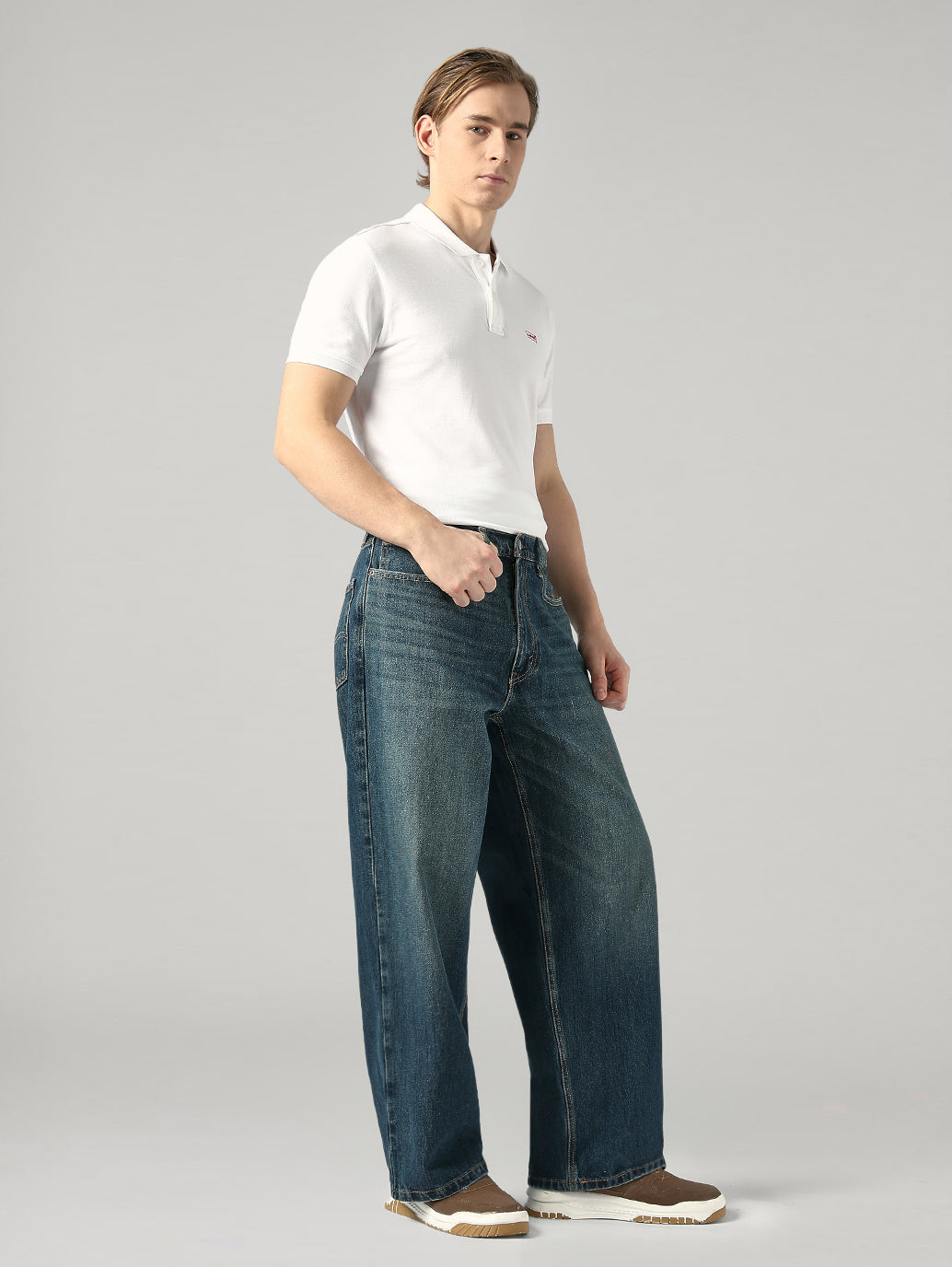 Men's Blue Extra Baggy Fit Mid Rise Jeans - Side View