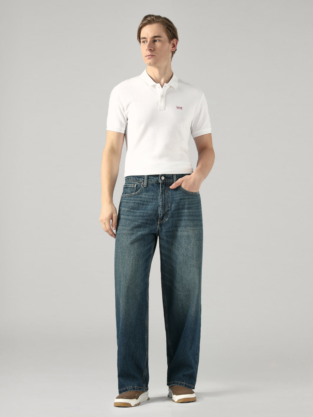 Men's Blue Extra Baggy Fit Mid Rise Jeans - Front View
