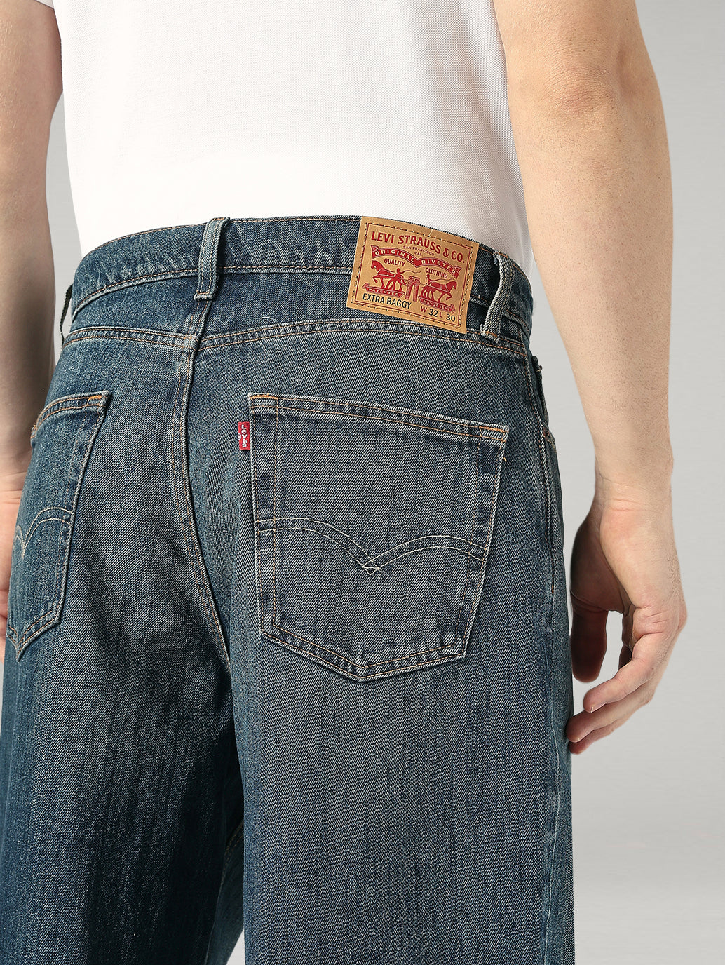 Men's Blue Extra Baggy Fit Mid Rise Jeans - 20 View