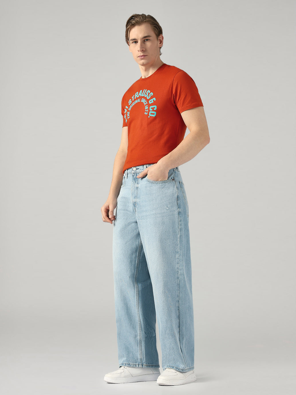 Men's Light Blue Extra Baggy Fit Mid Rise Jeans - Side View