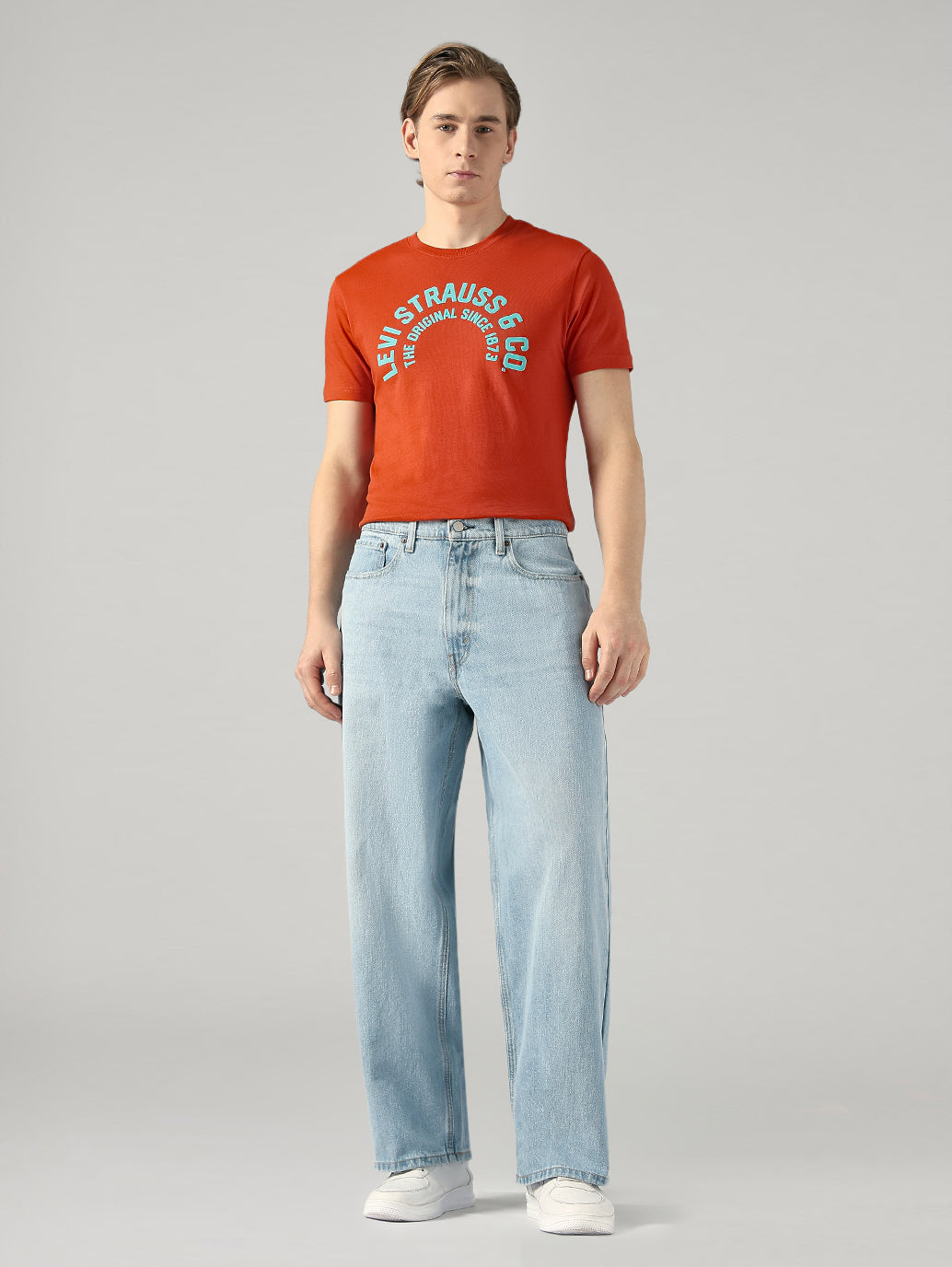Men's Light Blue Extra Baggy Fit Mid Rise Jeans - Front View
