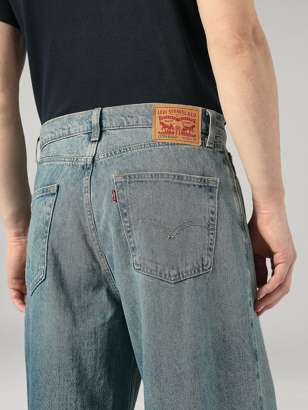 Men's Blue Extra Baggy Fit Mid Rise Jeans - 20 View