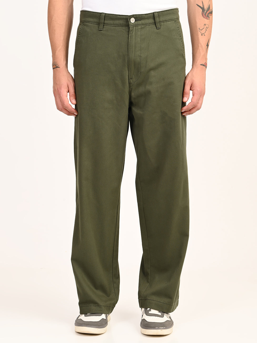 Men's Olive Baggy Fit Trousers