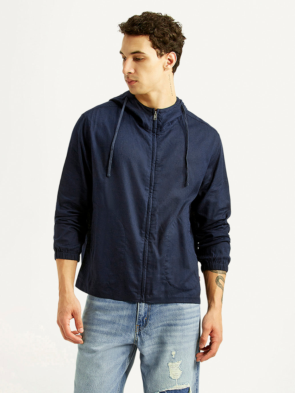 Men's Solid Navy Linen Jacket