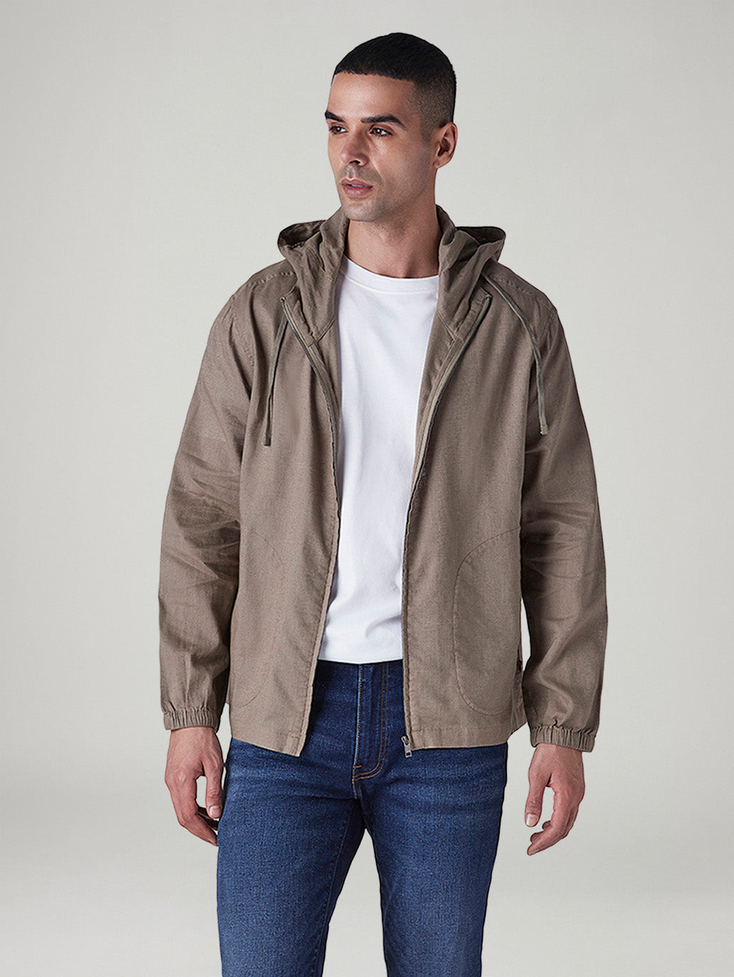 Men's Solid Light Brown Linen Hooded Sweatshirt
