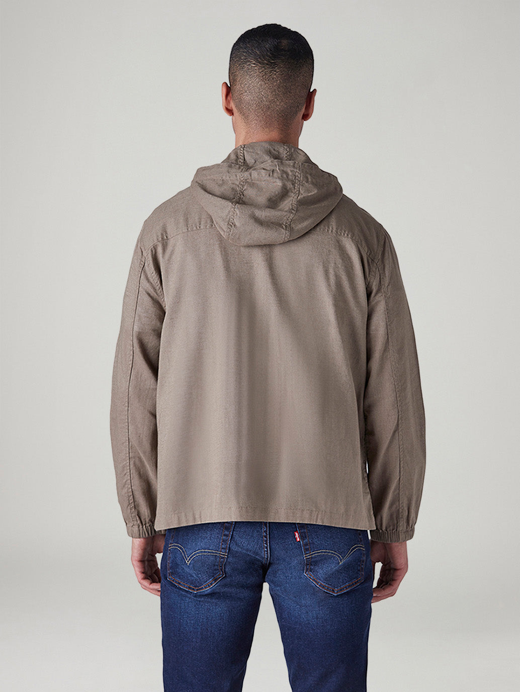 Men's Solid Light Brown Linen Hooded Sweatshirt - Back View