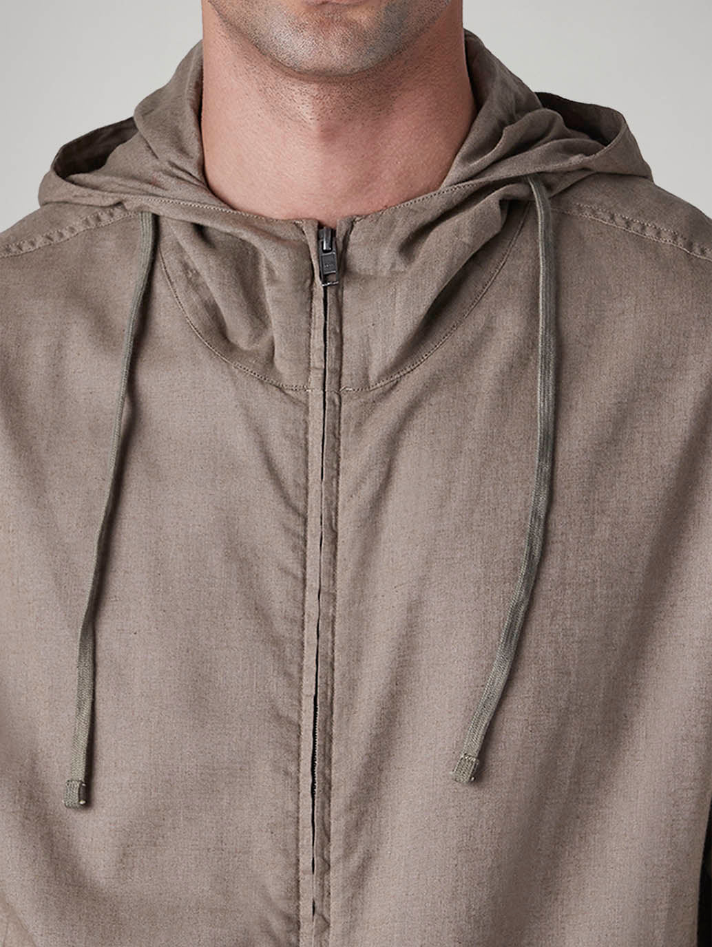 Men's Solid Light Brown Linen Hooded Sweatshirt - Detail View
