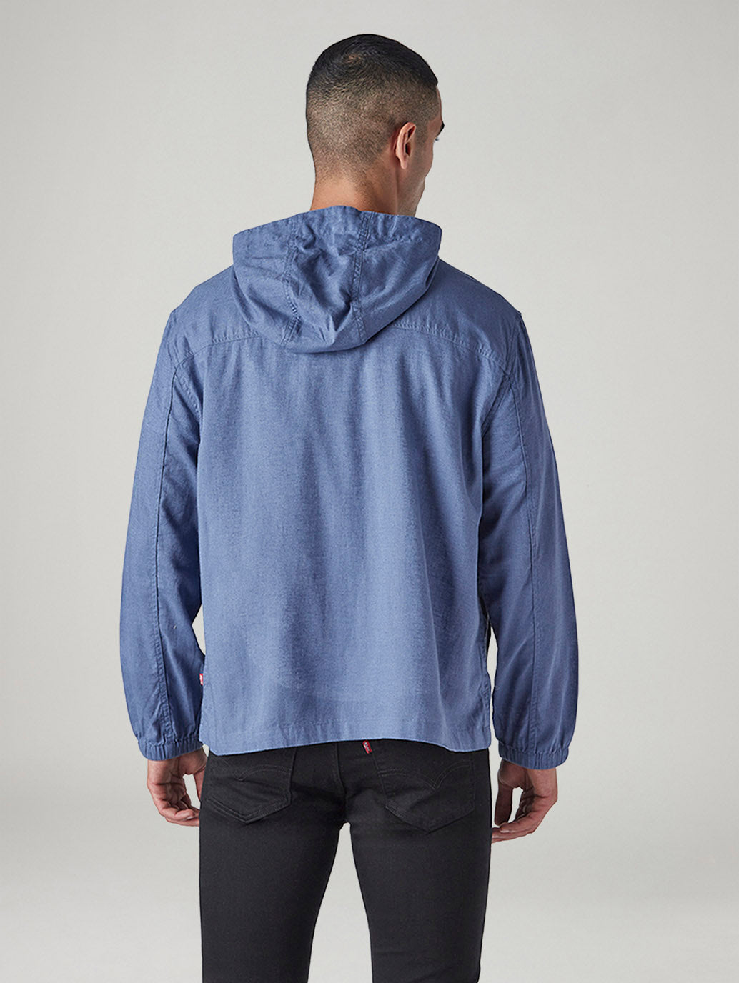 Men's Solid Blue Linen Hooded Sweatshirt - Back View