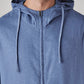Men's Solid Blue Linen Hooded Sweatshirt - Detail View
