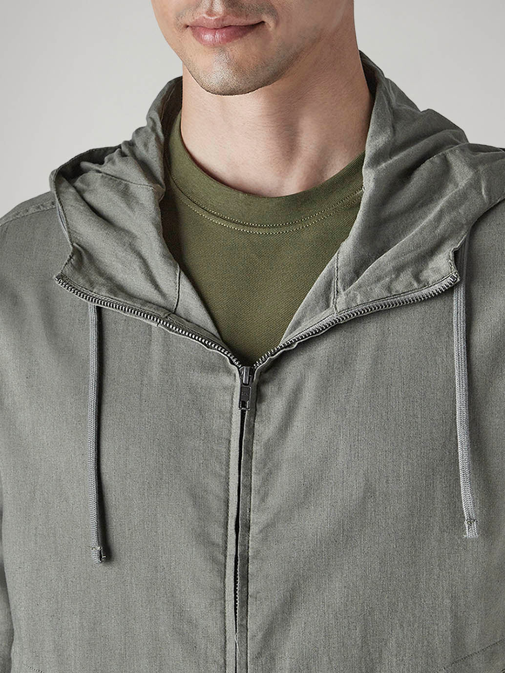 Men's Solid Olive Linen Hooded Shacket - 20 View