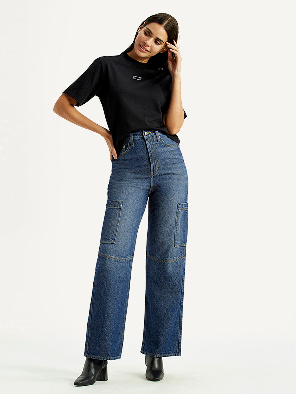 Women's Blue Loose Fit High Rise Jeans