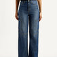 Women's Blue Loose Fit High Rise Jeans - Front View