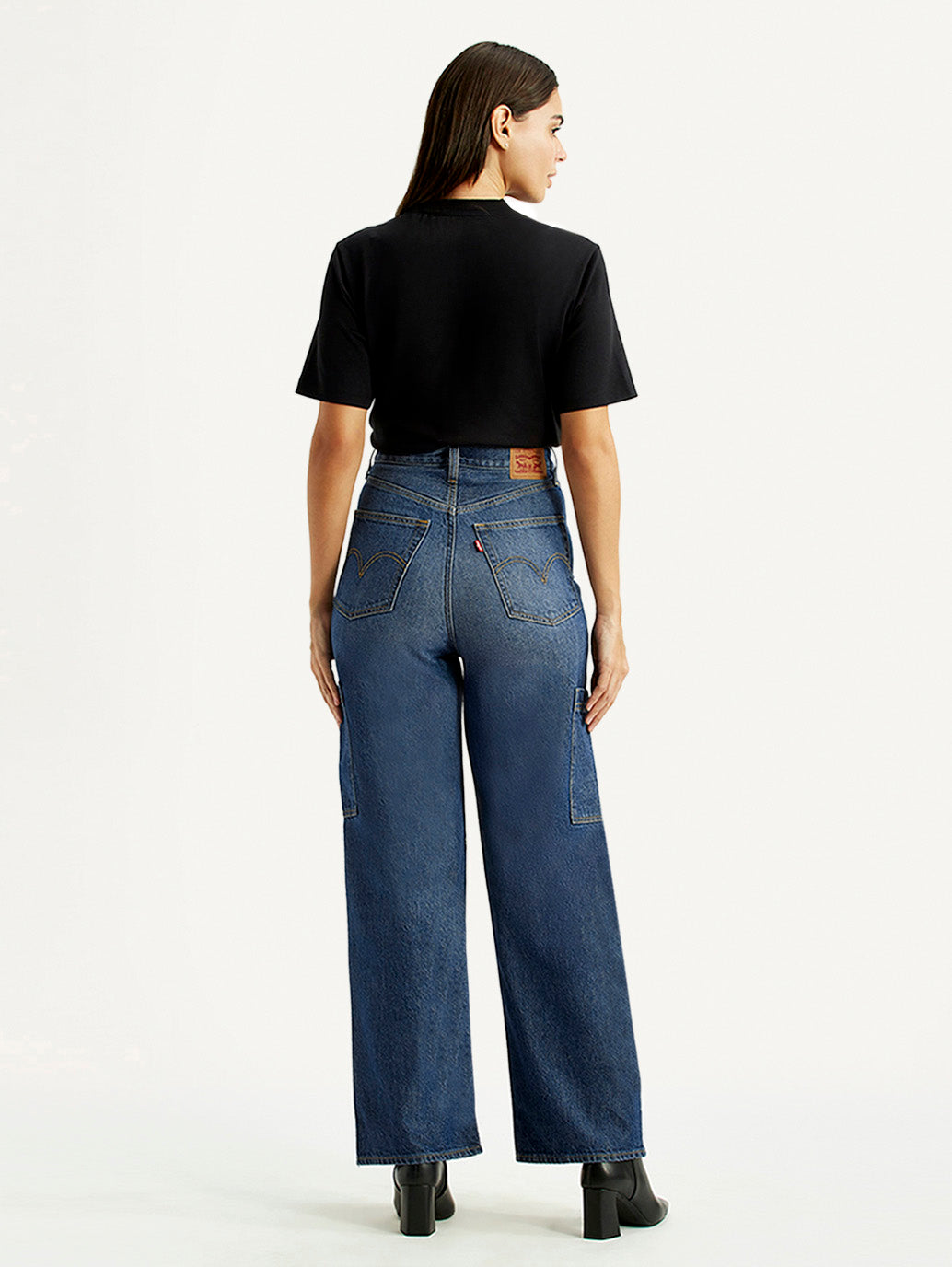 Women's Blue Loose Fit High Rise Jeans - Back View