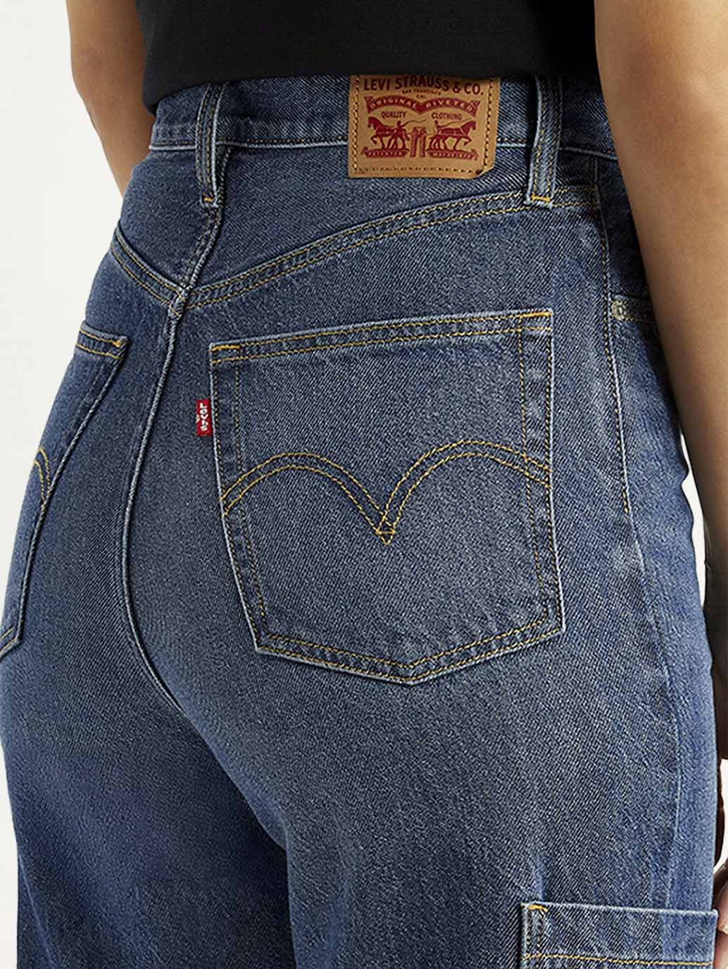Women's Blue Loose Fit High Rise Jeans - Detail View