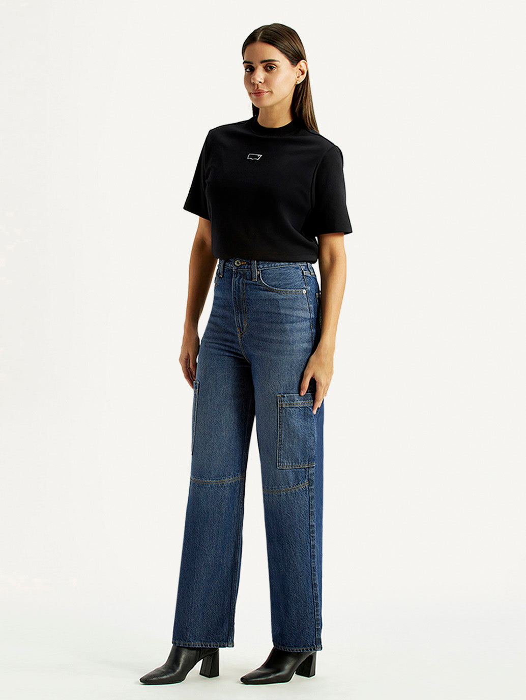Women's Blue Loose Fit High Rise Jeans - Side View
