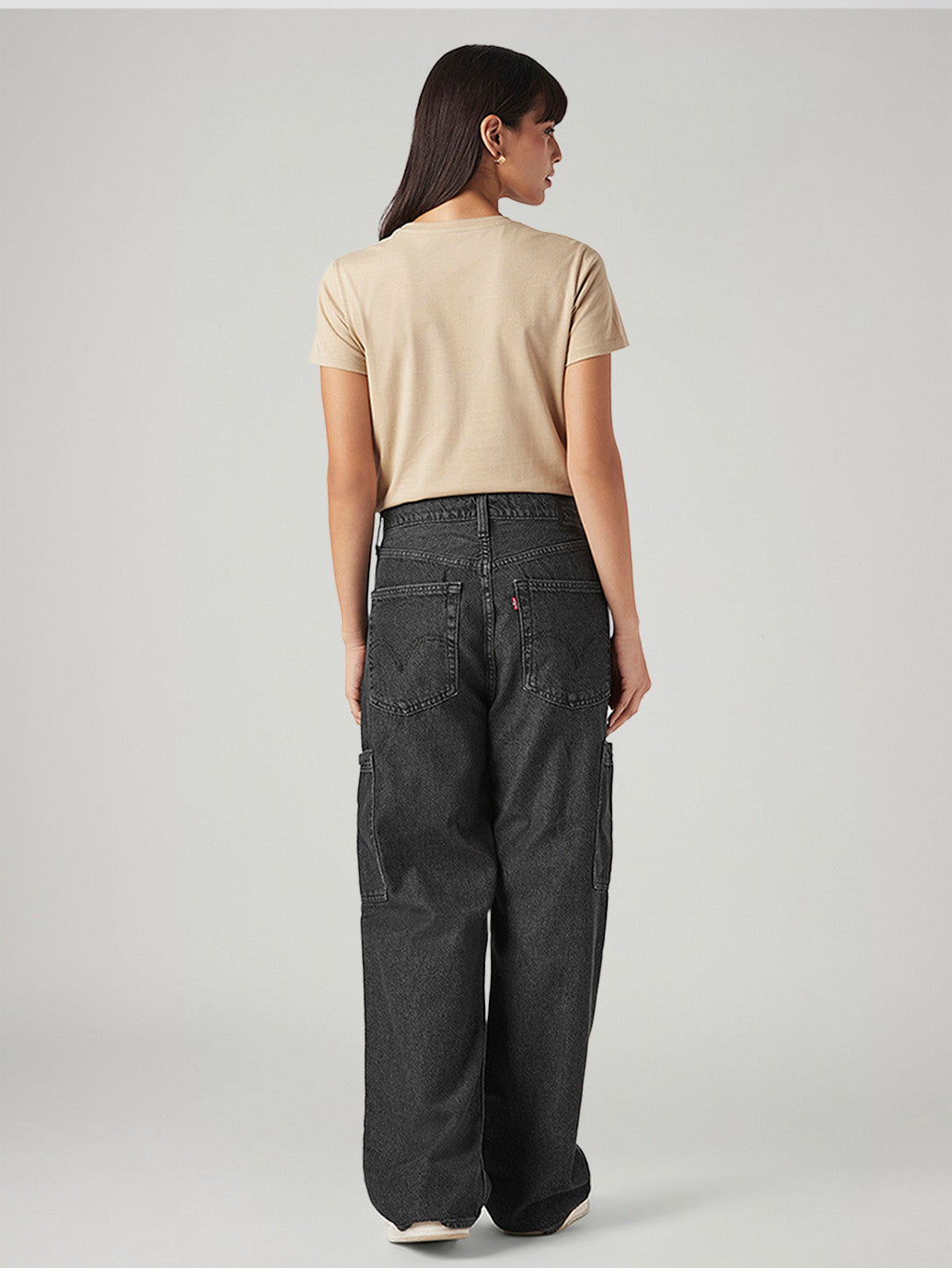 Women's Charcoal Grey Loose Fit High Rise Jeans - Back View